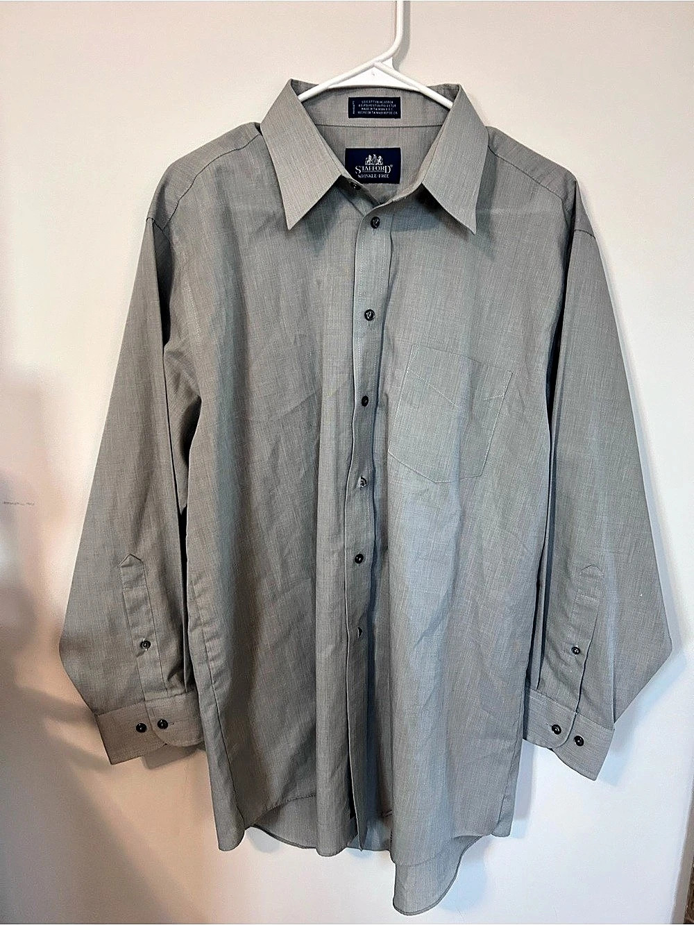 Stafford Wrinkle-Free Dress Shirt Men's Checkered Gray 16.5 / 32/33